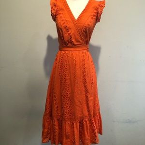Orange midi wrap dress in 100% cotton